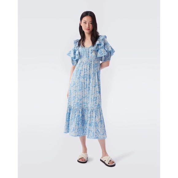 Diane Von Furstenberg Dresses & Skirts - New Diane von furstenberg Oliver ruffled eylet midi dress blue Size 10